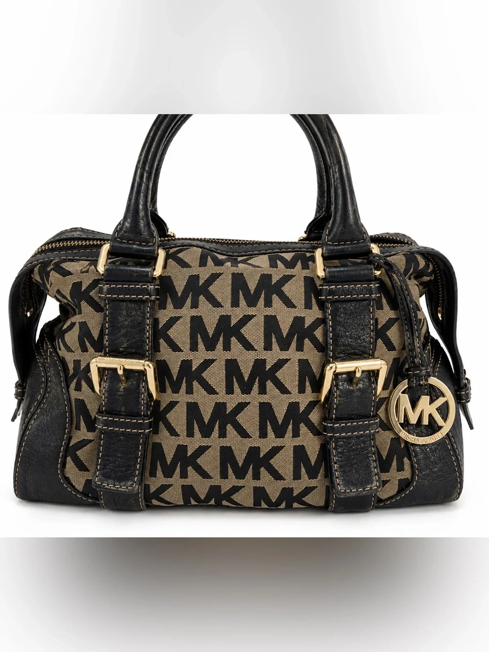 Michael Kors Grayson Signature Logo Jacquard Satchel 🖤 Leather Gold Hardware